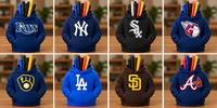 Baseball hoodie pen holders with the logos of the 8 MLB playoff teams