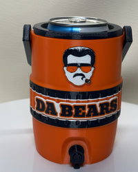 Mike Ditka tribute mini sideline cooler, front, with portrait and band