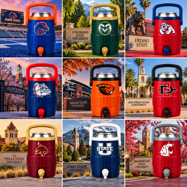 Pac-12 mini sideline cooler can holders in nine school color pairs