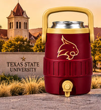San Marcos maroon and gold mini sideline cooler can holder