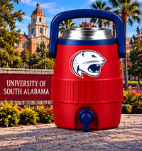 Mobile red and navy mini sideline cooler can holder